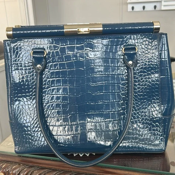 Kate Spade Navy Croc-Embossed Shoulder Bag and Dust BagNavy Blue Preowned - Picture 9 of 15